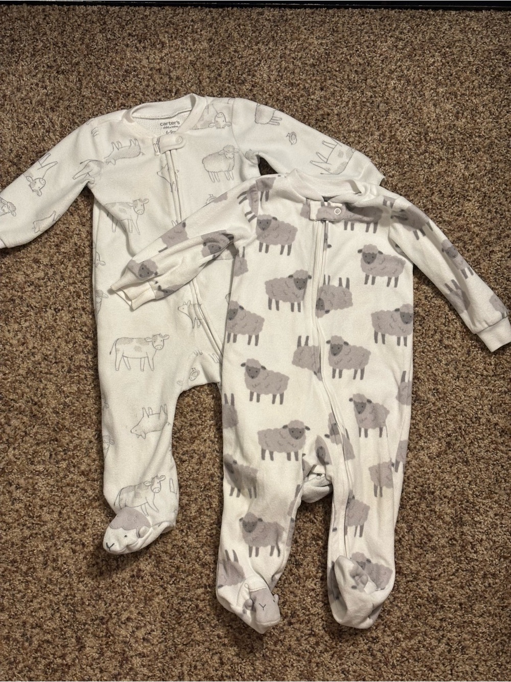 Carter's White & Light Gray Sheep Print Footed Sleepers - 2 Pack